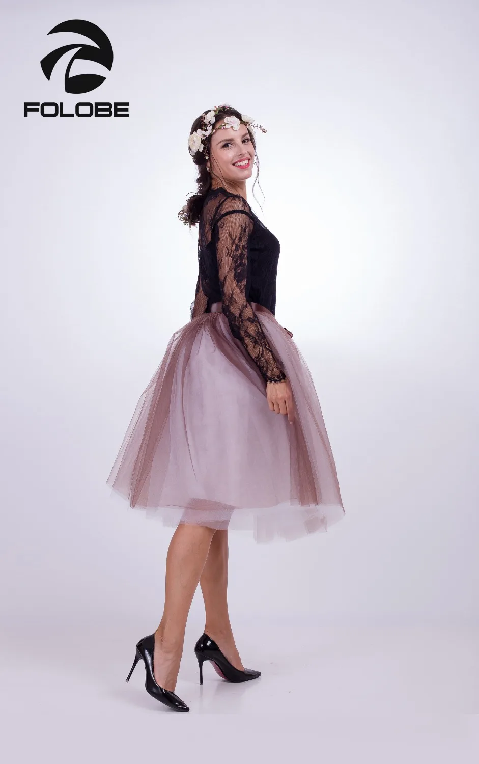 FOLOBE/коричневые и Белые Длинные бальные юбки-пачки из тюля длиной 65 см женские