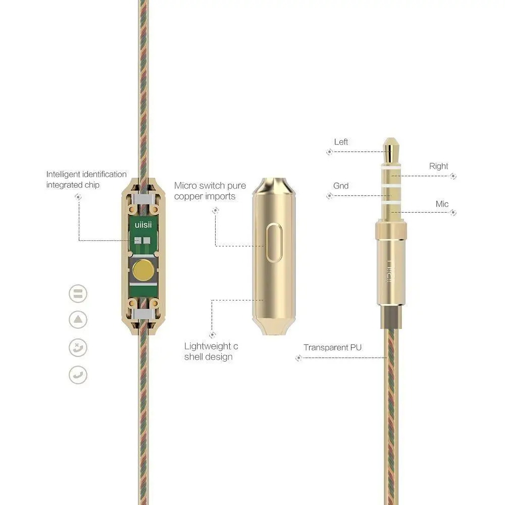 Uiisii hm7 вкладыши из металла Наушники с микрофоном стерео Бас 3.5 мм Jack Встроенный