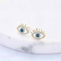 zhijia goldblue color eyes shape rhinestone stud earring high quality earrings for women party gifts