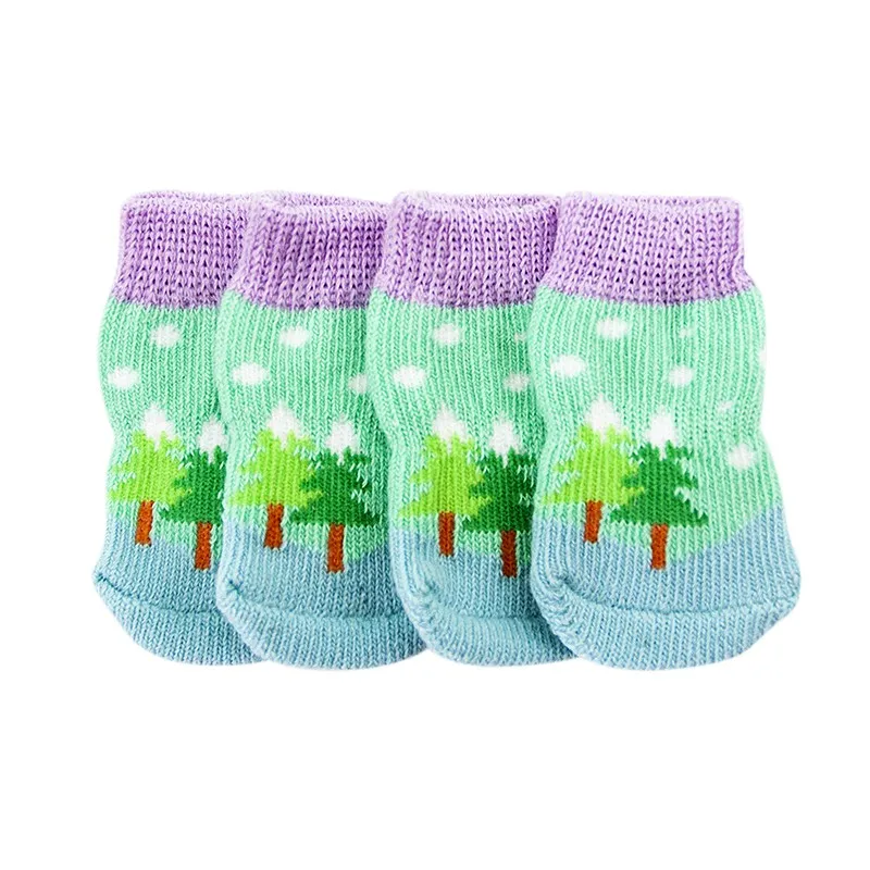 4 шт. вязаные носки для собак хлопковые нескользящие с рождественским принтом