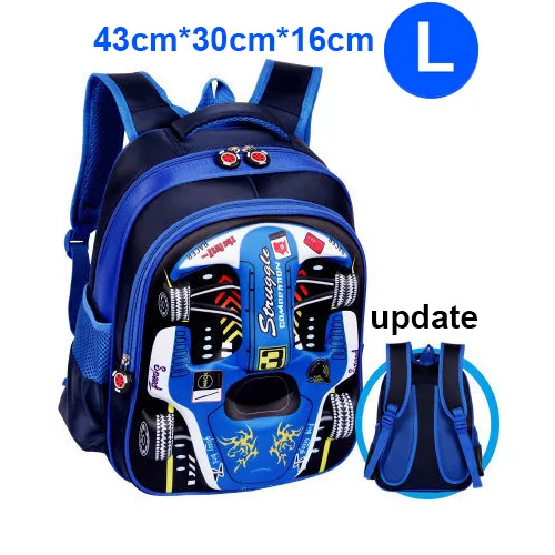 Blue Large Size Мультяшный 3D гоночный автомобиль для мальчиков и девочек, детский сад, детская школьная сумка, рюкзак, школьная Сумка подростковая детская Студенческая сумка - Цвет: Blue Large Size