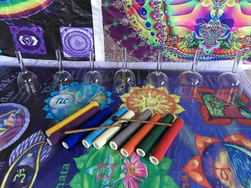 Губные гармоники Solfeggio 7 шт. прозрачные хрустальные Поющие ручки чаши Hemi-Sync 396 Гц 417