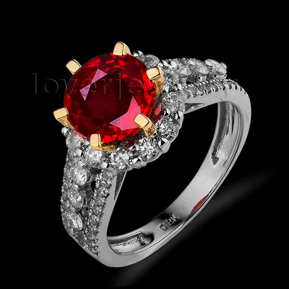 

LOVERJEWELRY Elegant Solid 18Kt Two Tone Gold Genuine Natural Diamond Ruby Engagement Ring