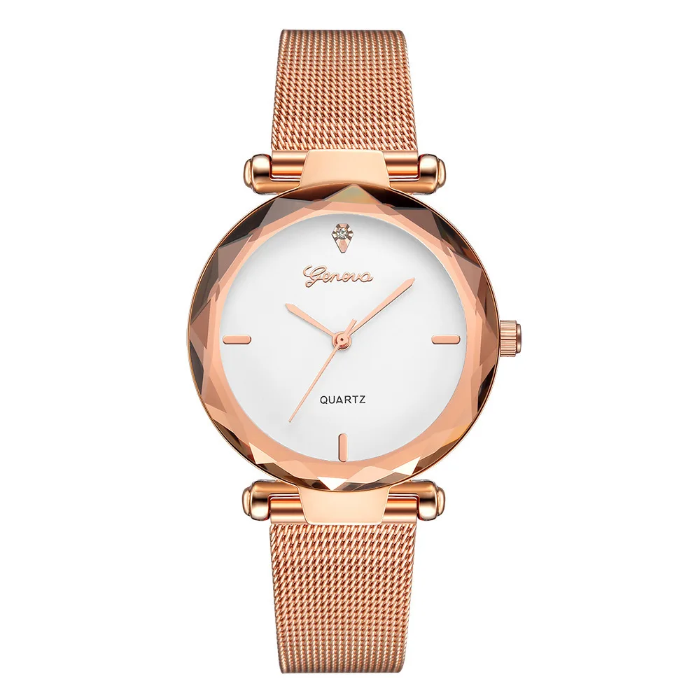 Новые модные женские часы GENEVA Mesh Band из нержавеющей стали аналоговые кварцевые наручные часы простые женские золотые роскошные серебряные часы