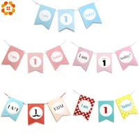 1set i am 1 today pinkblue paper banner garland baby boy girl for my first baby shower one year birthday party decoration