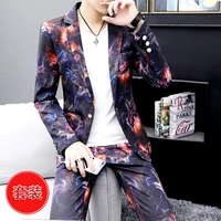 stylish mens club suits set korean style slim fit one button jacket pants with t shirt long sleeve male short coat c2