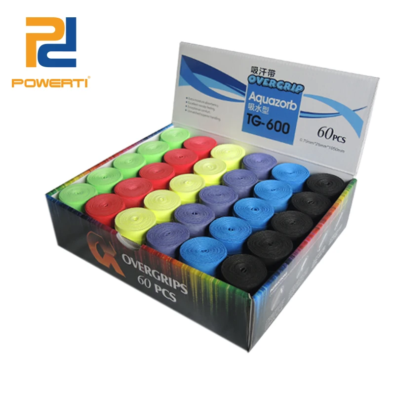 

POWERTI 60pcs/lot 0.75mm Dry Tennis Racket Grip Anti-skid Sweatband Badminton Vibration Overgrip TG-600