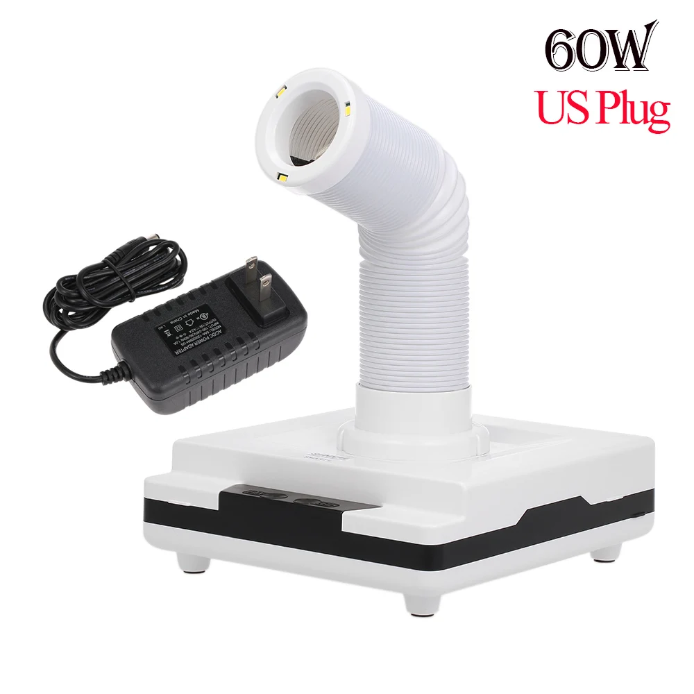 US Plug 60 Вт для ухода за ногтями Маникюрный Вакуумный Очиститель ногтей пылесборник, маникюр, машинка для маникюра, пылеуловитель амортизатор для ногтей с 3 светодиодный свет 3 вентиляционное отверстие - Цвет: US Plug