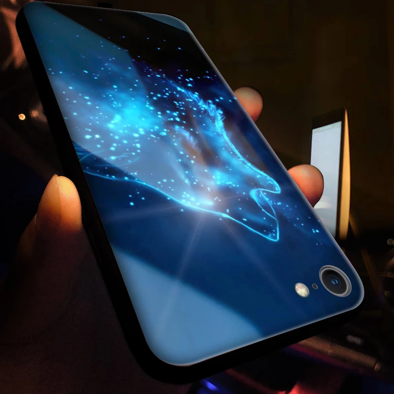 Yagoo умный светодиодный светящийся чехол для телефона для iPhone 7 8 Plus чехол s задняя крышка для Apple с животным узором Funda роскошный стеклянный силиконовый чехол