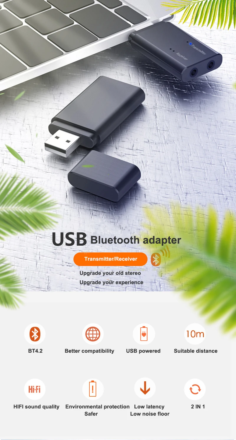 VAORLO USB 5,0 беспроводной Bluetooth адаптер 2 в 1 аудио Bluetooth передатчик приемник для автомобиля 3,5 мм мини стерео для ТВ головной фон