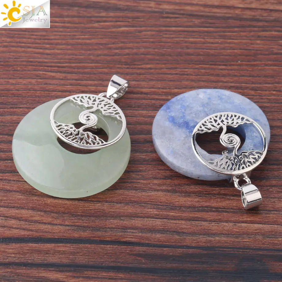 Кулон CSJA с круглым натуральным камнем для ожерелья Ювелирное Украшение