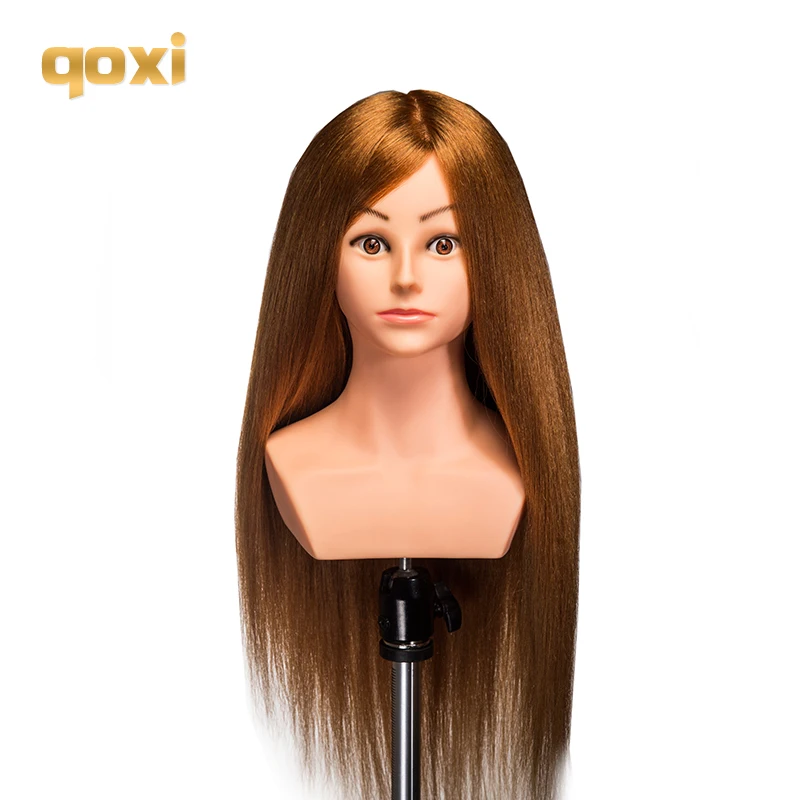 

Qoxi Professional training heads with shoulders 80% real human hairs can be curled practice Hairdressing mannequin dolls Styling