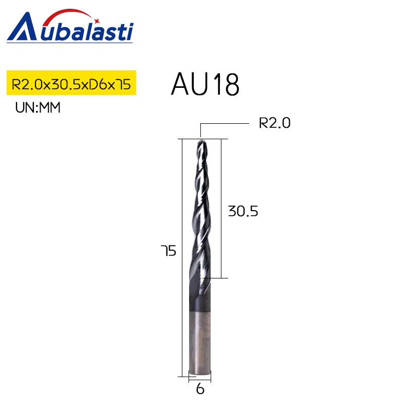 R2.0x30.5xD6x75 Aubalasti HRC60 коническая сферическая конусная фреза с вольфрамовым твердосплавным покрытием конический фрезерный станок с ЧПУ D4-D10mm гравировальный станок - Длина режущей кромки: R2.0x30.5xD6x75
