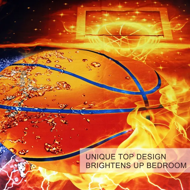 BlessLiving Basketball Bedding Set for Boys Girls Bed Linen 3D Shooting a Basketball Fire Flames and Water Sports Duvet Cover 3