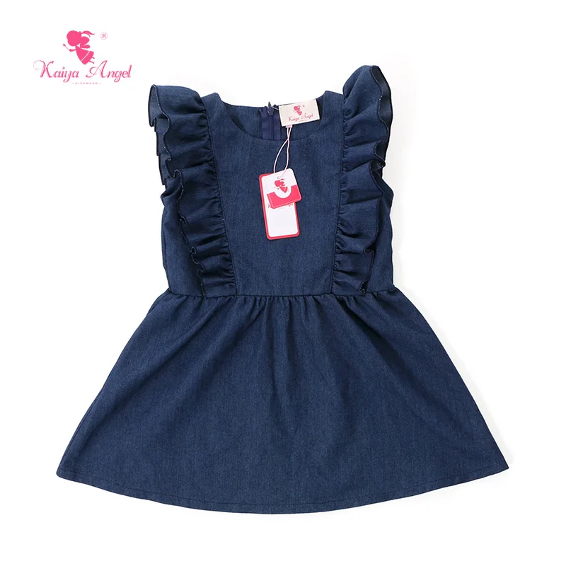 Летнее джинсовое платье для девочек с оборками и рукавом-фонариком | Детская