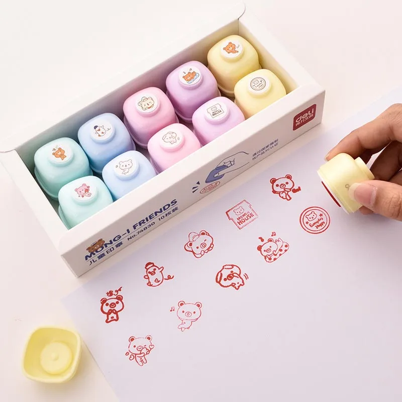 10pcs Kids Cartoon Stamp Children Custom Plastic Rubber Self Inking Stampers Toys Learning Educational for | Канцтовары для офиса