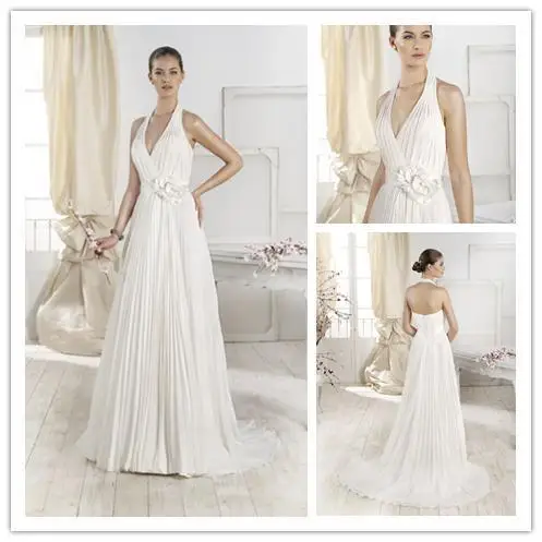 2014 New A-Line halter off-shoulder sleeveless long chiffon Wedding Dress custome-made NK-598 | Свадьбы и торжества