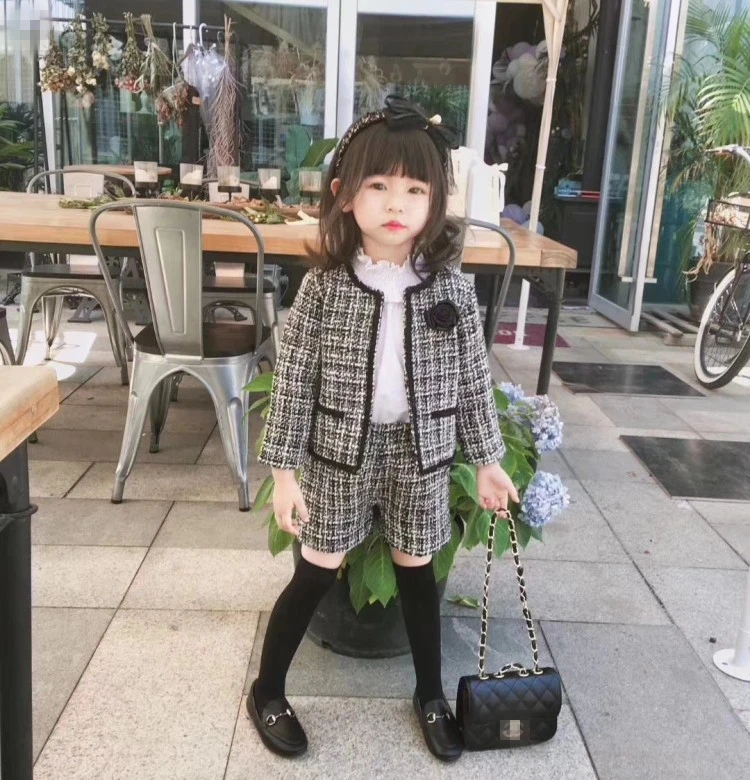 LILIGIRL/детский комплект одежды для девочек, г. Новая клетчатая куртка+ шорты костюм из 2 предметов для маленьких девочек, спортивный костюм хорошего качества