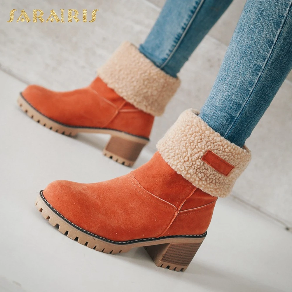 SARAIRIS/новые зимние сапоги больших размеров 34-43 для холодной зимы женская обувь модные теплые женские ботинки без застежки женская обувь