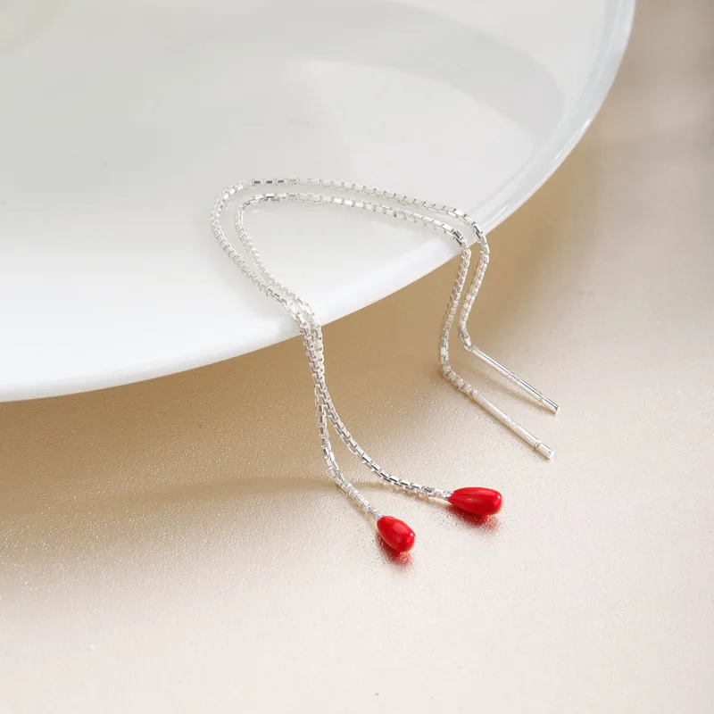 Женские серьги подвески из серебра 925 пробы с Красной глазурью|earrings for|earrings for