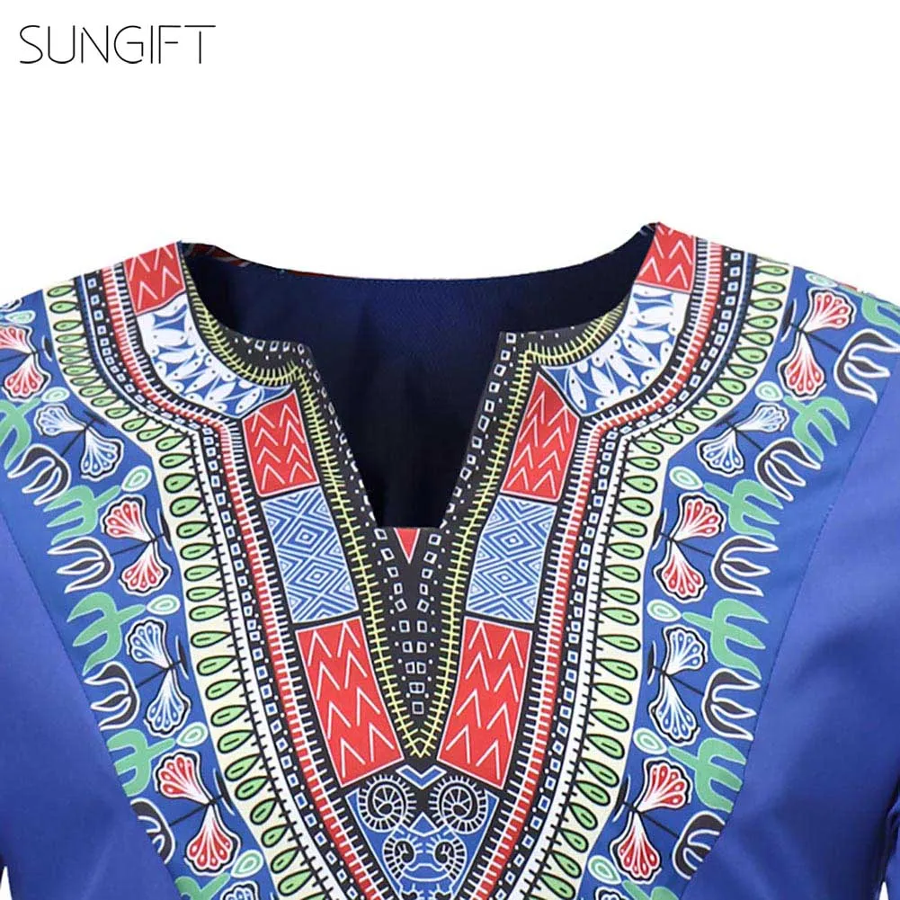 SUNGIFT Африканский Мужской Топ Дашики с коротким рукавом мужская футболка