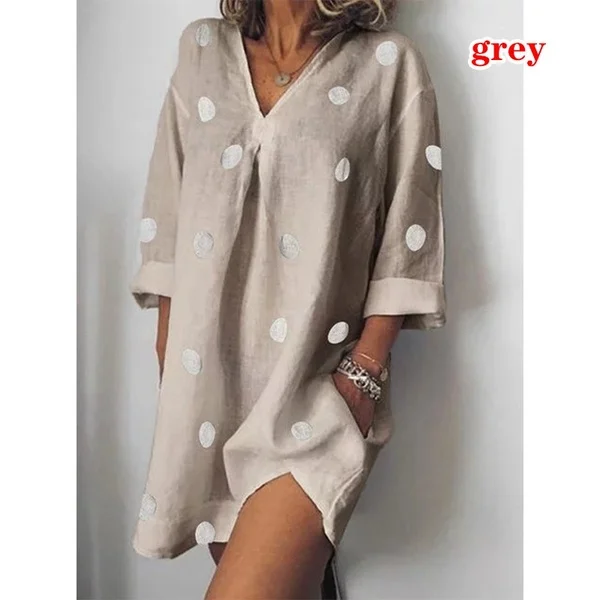 grey WEPBEL женские свободные платья с 3/4 рукавами и v-образным вырезом, повседневные платья с разрезом, блузка, мини-платье - Цвет: grey