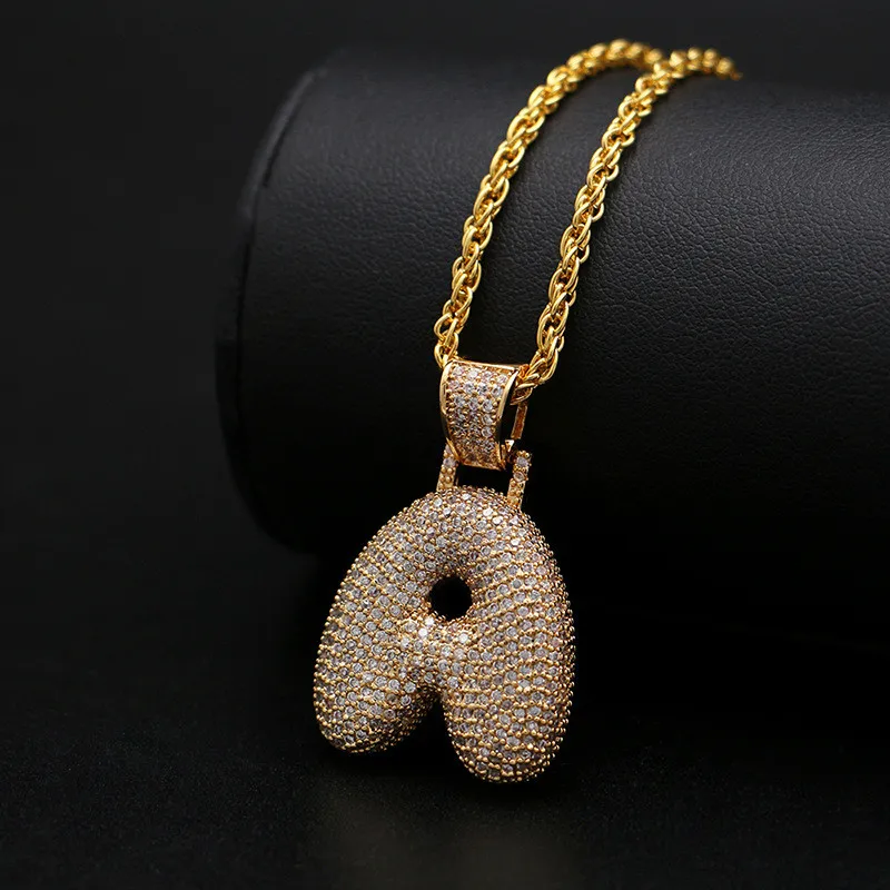 

Men's hip hop gold color 26 letter pendant necklace with copper zircon pendant in capital letters accessories