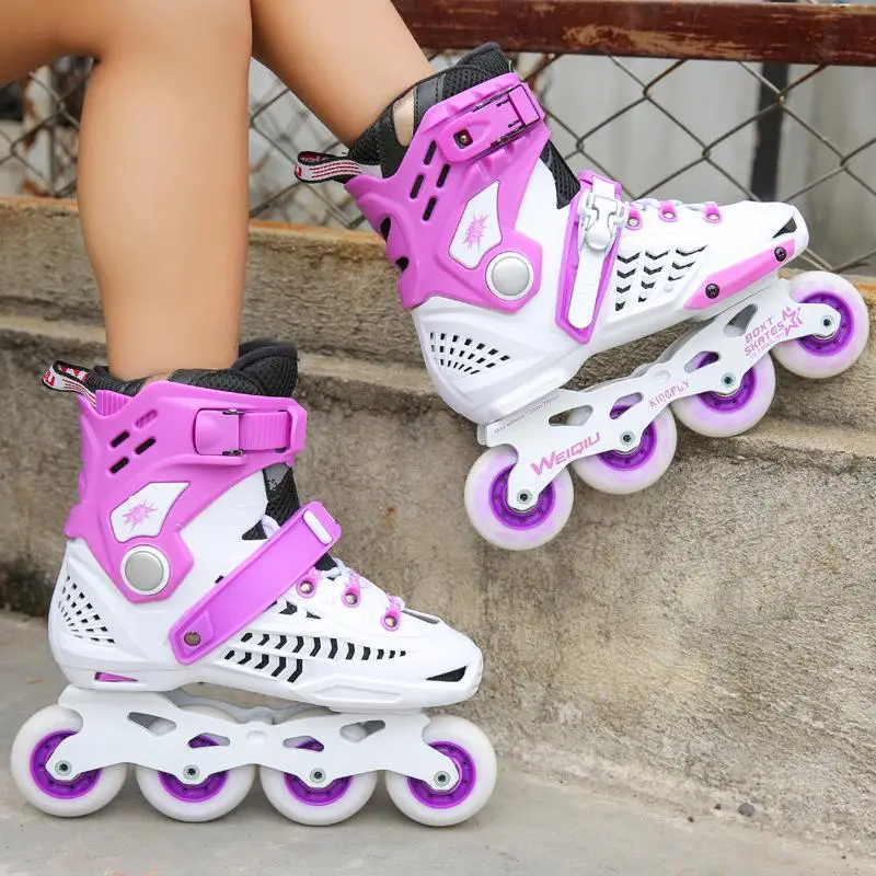 White purple Профессиональный ролик Подшипники для роликовых Инлайн коньков для взрослых Обувь для роликов, скейтборда Высокое качество Стиль ролики Хоккей коньки - Цвет: White purple