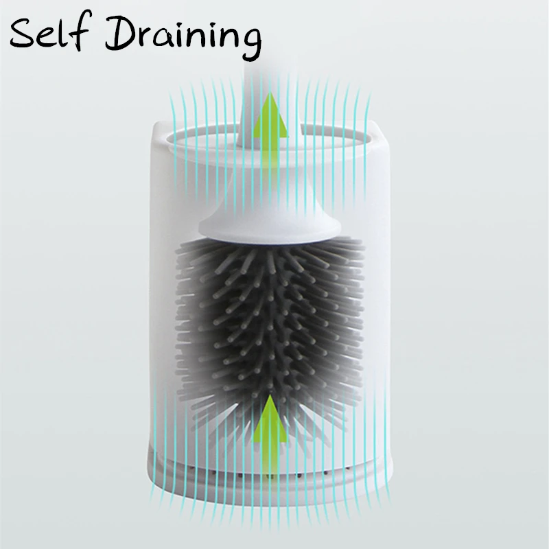 Toilet Brush with Wall Mounted Base Soft TPR Bristle Modern Design Self Draining Bathroom Bowl Drain WC Cleaning Kit Set | Обустройство