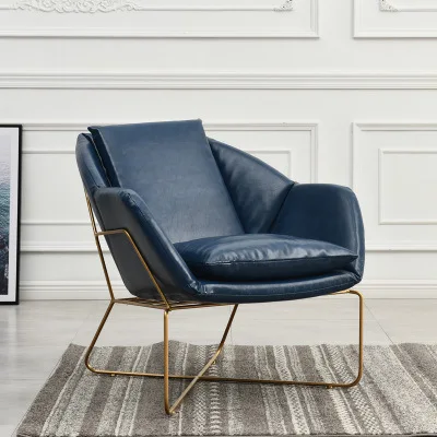 Leather-blue Первоклассная кабина роскошный золотой железный литой металл одиночный диван кожа ткань стул современный сад гостиная VIP кресло отдыха - Цвет: Leather-blue