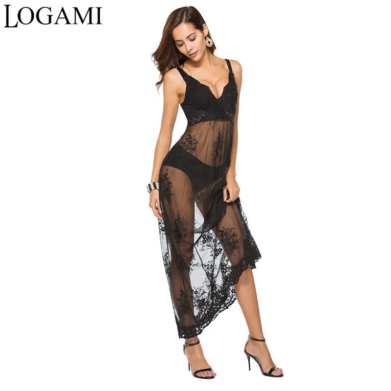 LOGAMI прозрачное кружевное женское платье сексуальное длинное пляжное летнее