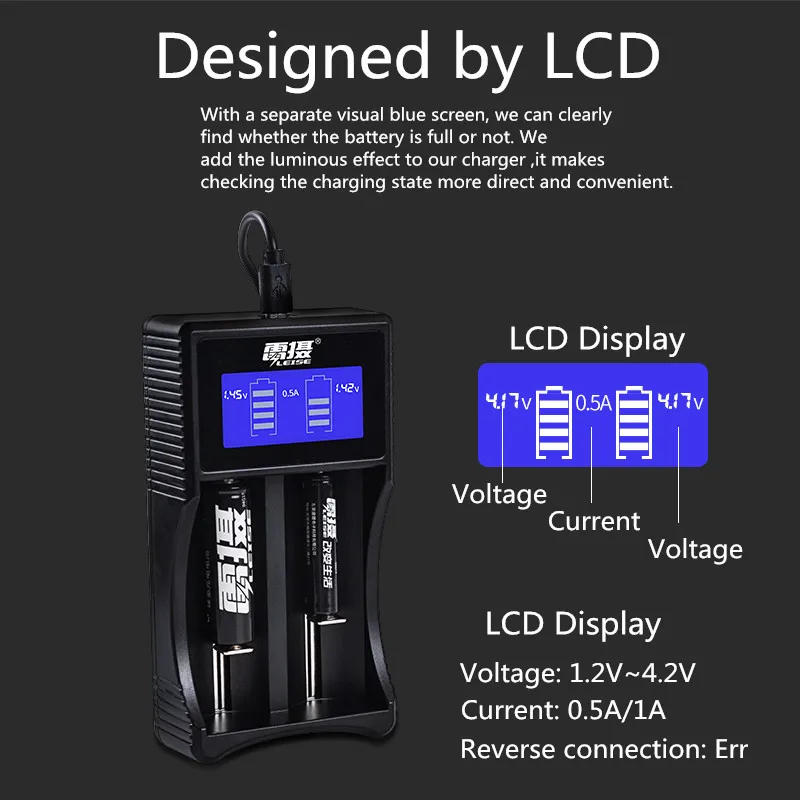 LEISE 2 slotsCharger with LCD+2pcs 3.7V 18650 Battery High capacity rechargeable battery &ampUniversal intelligent charger | Электроника