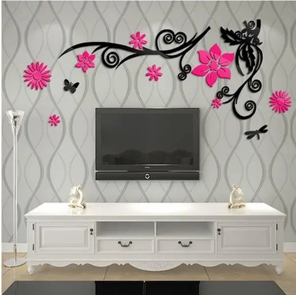 3 d цельный Кристал стены ТВ фон гостиная цветок лоза акриловые настенные зеркала