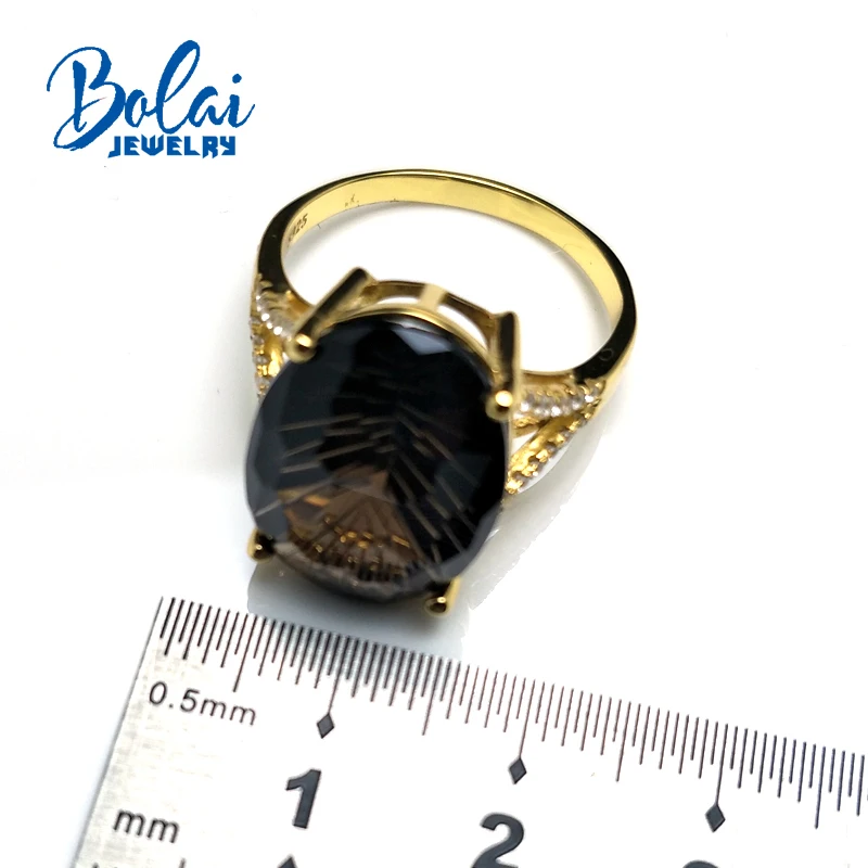 Bolaijewelry, натуральный oval13* 18 мм футбольный огранка дымчатый кварц драгоценный камень кольцо 925 стерлингового серебра ювелирные украшения хороший подарок для женщин