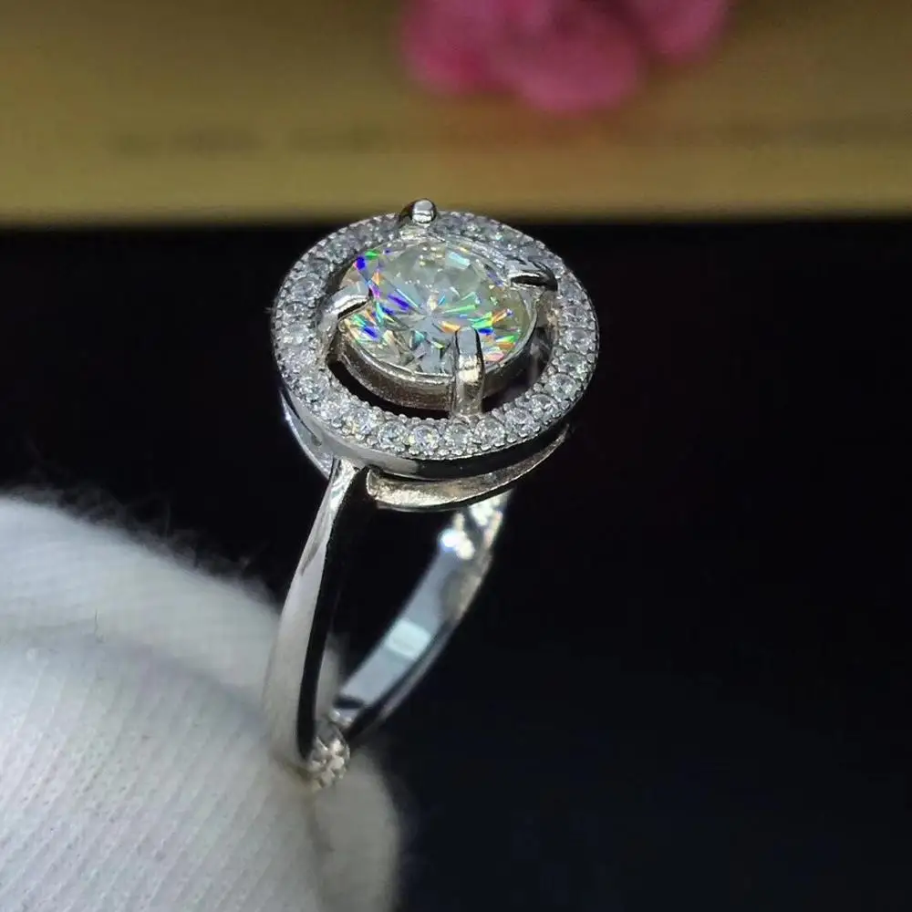 Круглое серебряное моиссанитовое кольцо 1ct D VVS роскошное Weding для женщин|Кольца| |