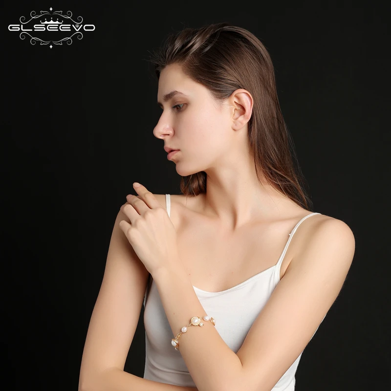 

GLSEEVO Natural Fresh Water Baroque Pearl Bracelets For Women Engagement Gift Adjustable Bracelets & Bangle Fine Jewelry GB0055