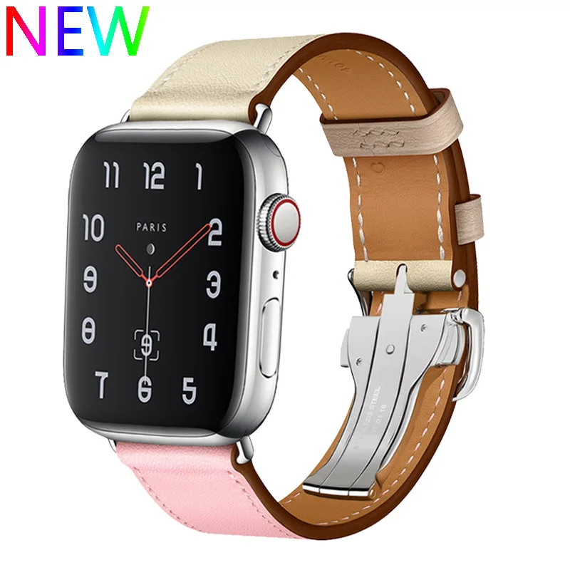 Rose Sakura Craie Кожаный ремешок для Apple watch band 4 44 мм 40 мм iwatch band 42 мм 38 мм браслет с пряжкой для Apple watch 4 3 21 - Цвет ремешка: Rose Sakura Craie