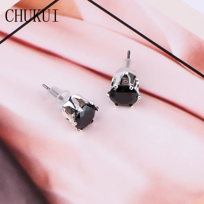 CHUKUI черные серьги гвоздики украшения из серебра для мужчин кубический цирконий