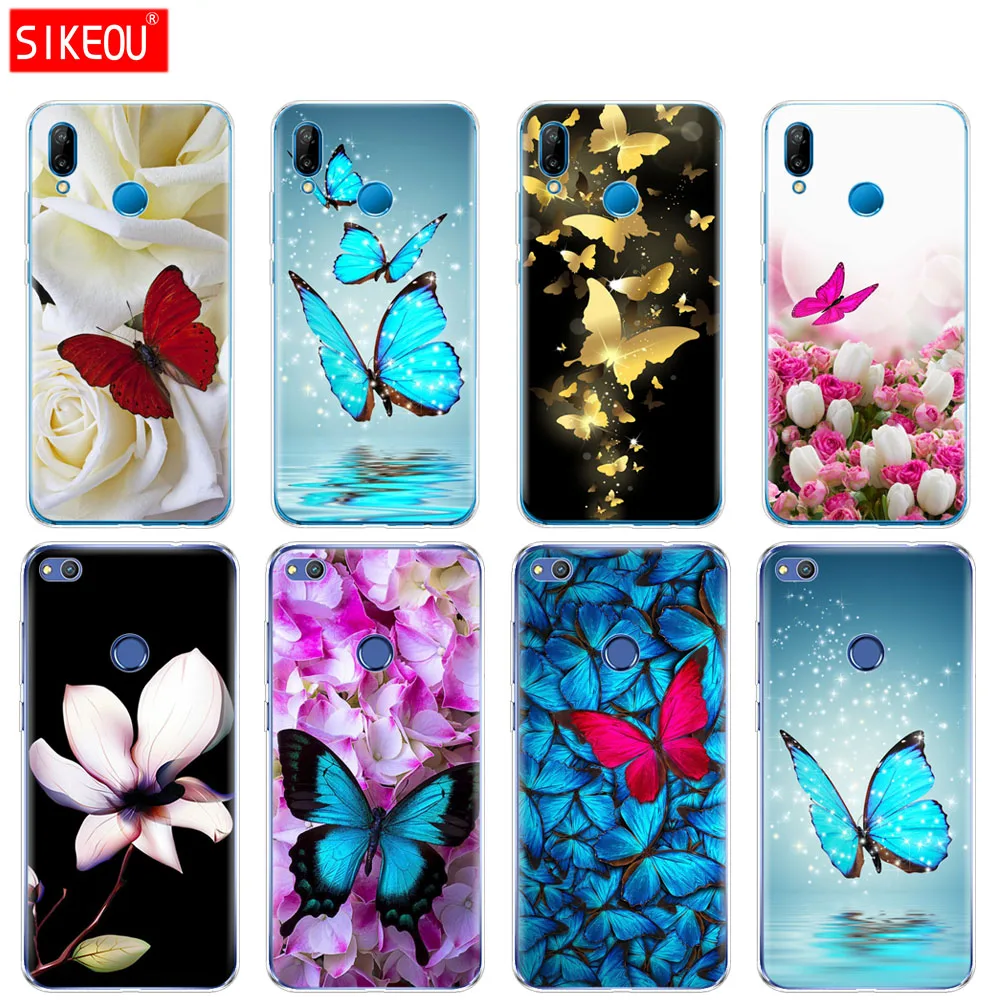 Силиконовый чехол для телефона Huawei P20 P7 P8 P9 P10 Lite Plus Pro 2017 P Smart 2018 бабочка на белых