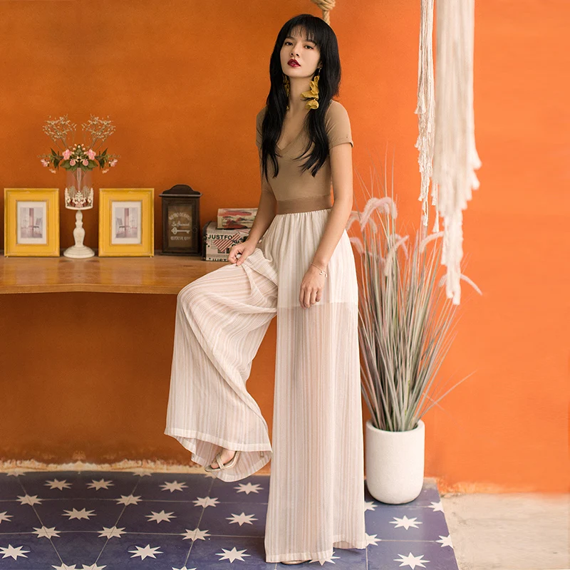 VERRAGEE размера плюс широкие брюки летние женские штаны 2019 винтажные шифоновые