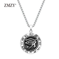 zmzy big long vintage horus egyptian sun eye god symbol pendants necklaces 316l stainless steel mens biker jewelry chain