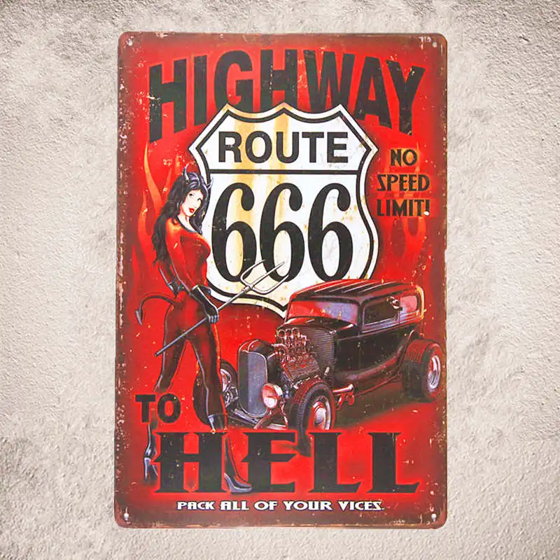 Потертый Шик Металлические оловянные вывески Route 666 Pin up художественные плакаты