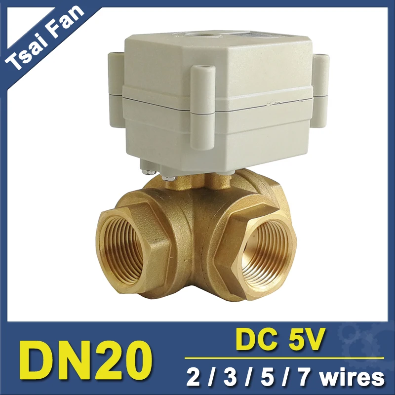 

TF20-BH3-C DC5V 2/3/5/7 провода 3 Way Brass 3/4 ''(DN20) T/L типа горизонтальный моторизованный водяной клапан для контроля воды HVAC
