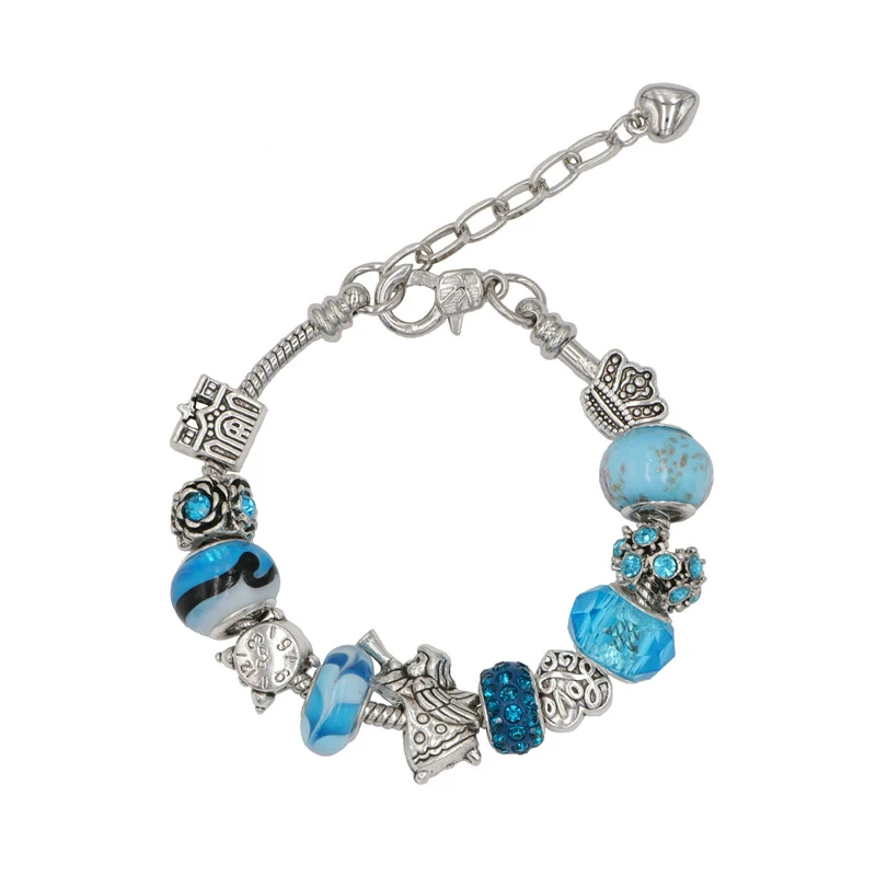 Женский браслет с шармами Angel Blue Crystal/Glass Beadas регулируемый бусинами|Браслеты