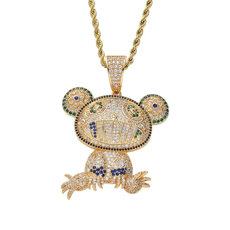 Хип-хоп Iced Out подвеска в виде лягушки ожерелья для мужчин женщин Очаровательная цепочка Ювелирные изделия Подарки полный микро проложить циркон ожерелья