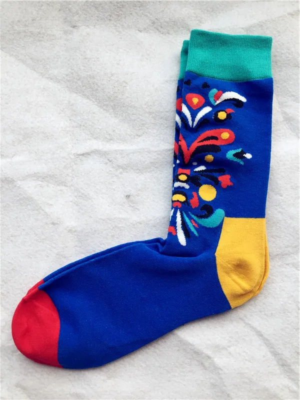 

1pair Brand Quality Mens Happy Socks 7Colors Striped Plaid Diamond Socks Men Combed Cotton Calcetines Largos Hombre