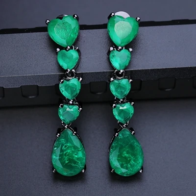 green-black plated Длинные серьги Newranos с сердцем, натуральный камень, Винтажные серьги-гвоздики, уникальные серьги для женщин, модные ювелирные изделия EFX0031012 - Окраска металла: green-black plated