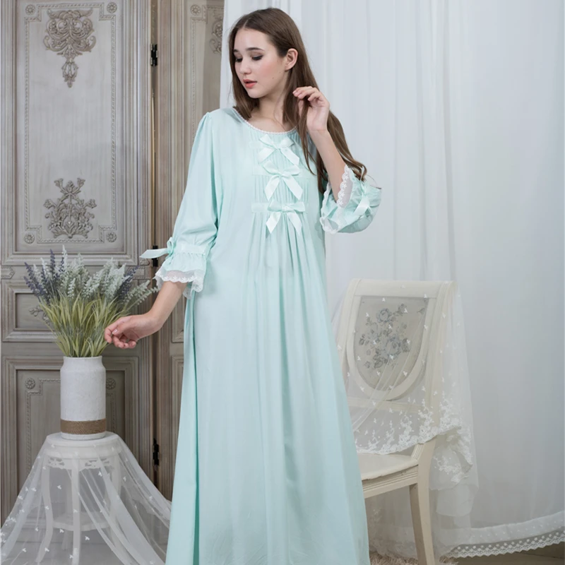 

Fashion 2019 Sleepwear Loose Women Long Nightgown Solid Vintage Homewear Printing flower Nightdress Pajamas Wholesale 15 color
