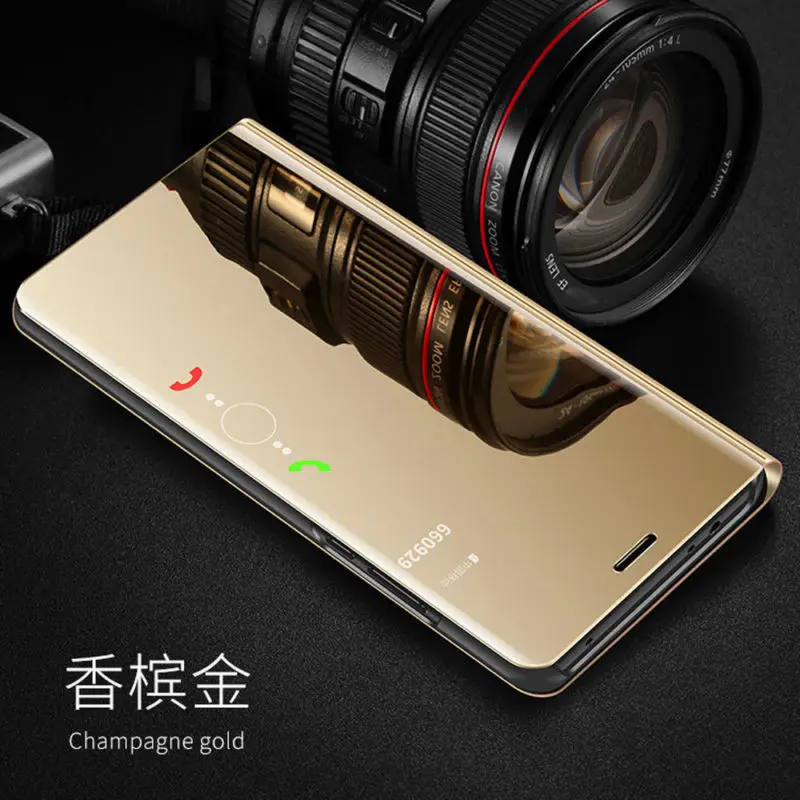 Умный зеркальный флип чехол для huawei P20 P10 P9 mate Honor Note 10 9 8 Pro Lite Y6 Y7 P Smart Nova 3i 3 2i 3E защитный чехол - Цвет: Gold