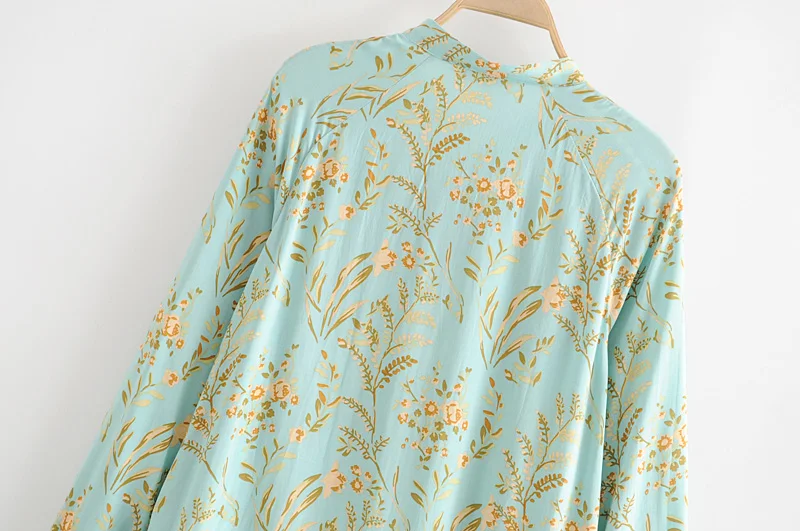 Boho блуза с цветочным принтом и длинным рукавом богемные свободные женские топы